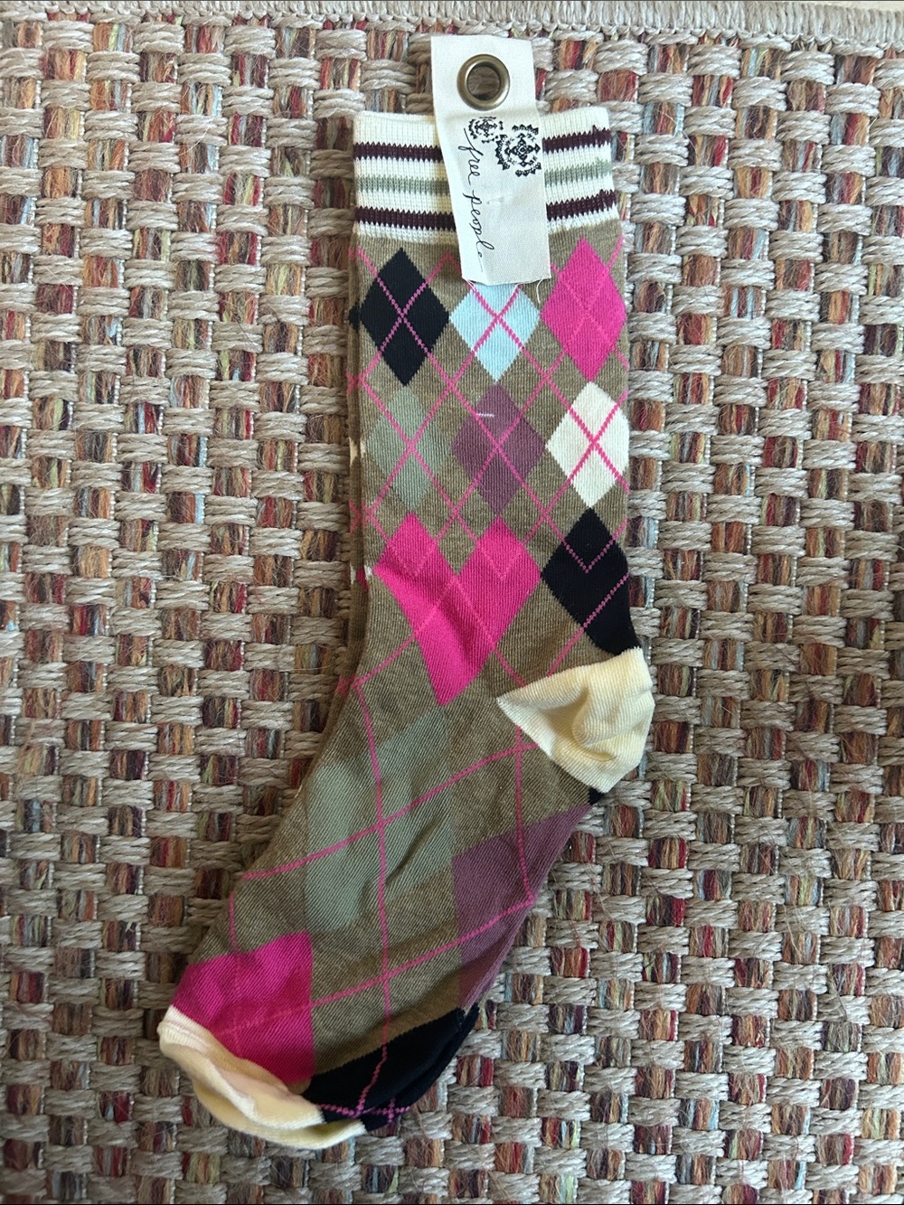 Free People Argyle Dress Socks in Pink, Olive & Cream